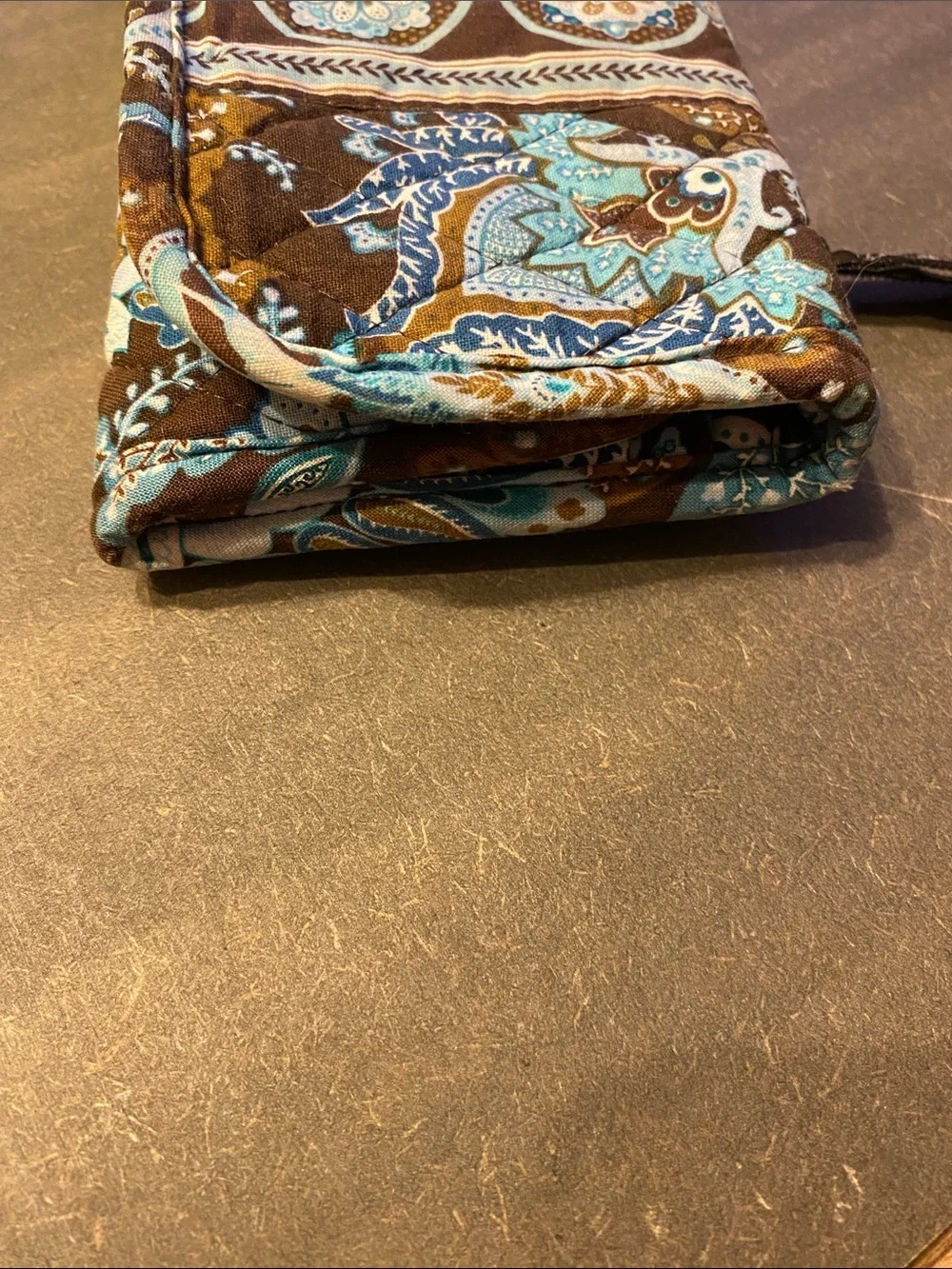 Vintage Vera Bradley Java Blue Trifold Wallet Quilted Cotton Brown Teal 7”x4”